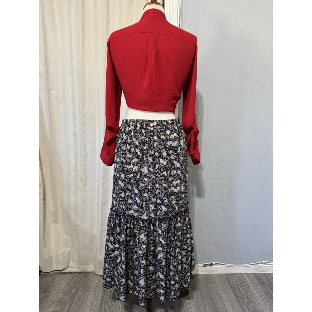 Cottagecore Metrowear Women's Midi Skirt Sz M Floral Lined Tiered Elastic‎ Waist